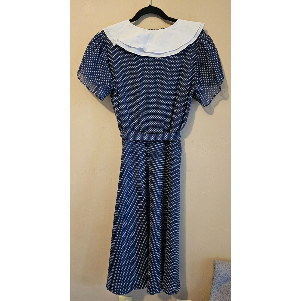 Vintage JCPenney Fashions blue very sheer modest collared dress, rockabilly - Picture 4 of 5